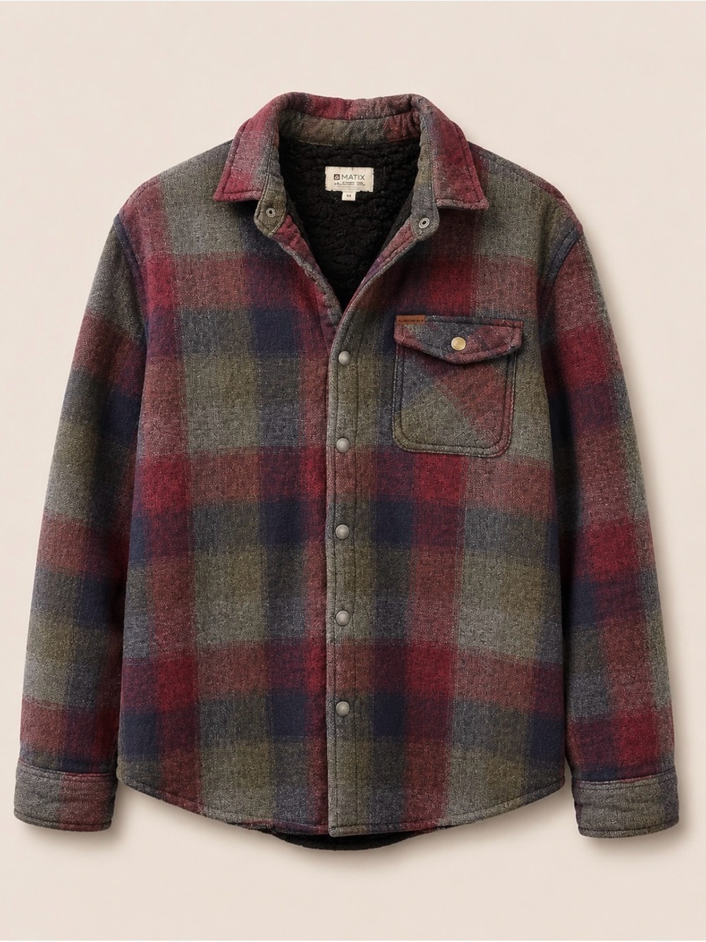 Matix men’s Plaid Sherpa-Lined Jean Jacket in Red, Gray & Blue size medium